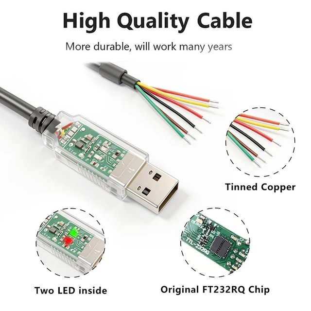 Alt view image 2 of 5 - retimer TTL-232RG-VSW3V3-WE TTL to USB Serial Converter Original Cables USB to UART Cable Supports +3.3V TTL Level UART Signals Compatible Windows 11 10 8 7 Linux MAC OS(1.8M)