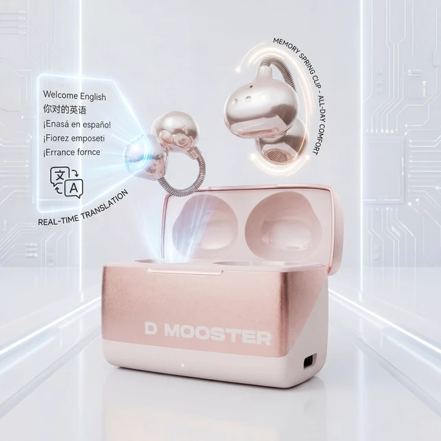 Alt view image 3 of 5 - Dmooster D95 Open Ear Clip-On Bluetooth 6.0 Headphones, Sport Earbuds Pink
