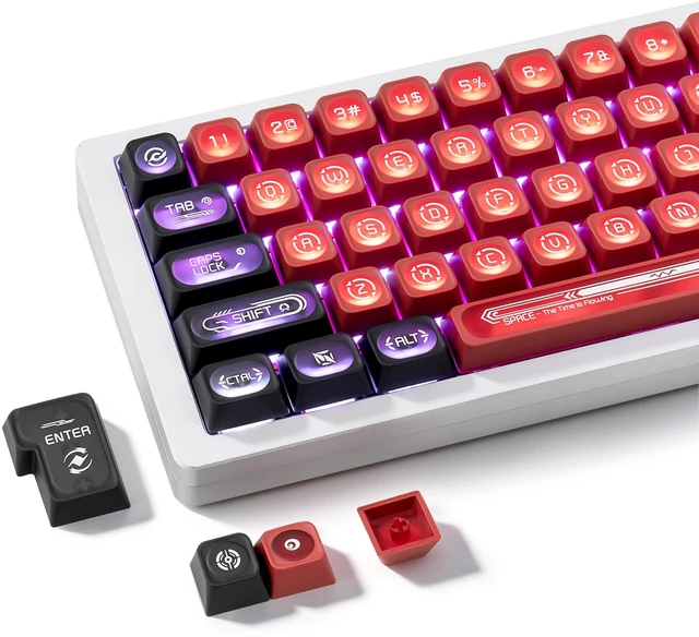 Main image of GEKUCAP PBT Black Red Minimalist Style Keycaps