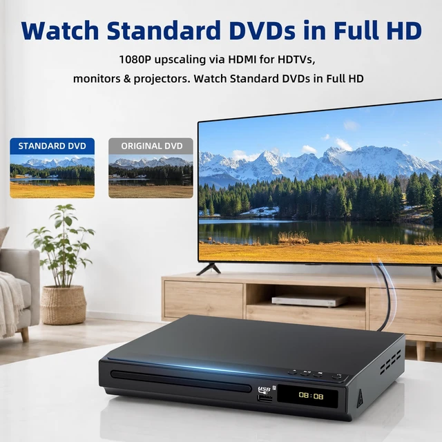 Alt view image 2 of 5 - Desobry Region-Free DVD Player for TV with HDMI 1080p Upscaling