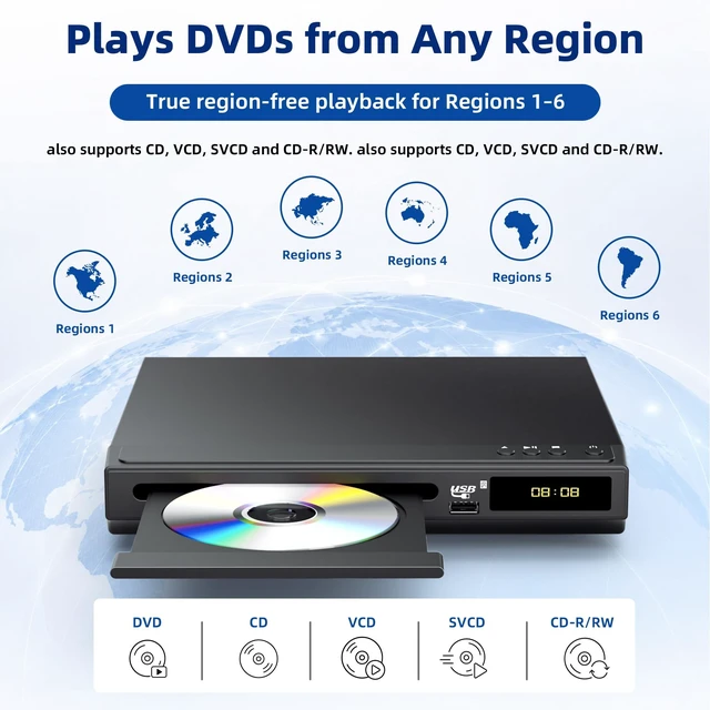 Alt view image 3 of 5 - Desobry Region-Free DVD Player for TV with HDMI 1080p Upscaling