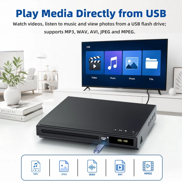Alt view image 4 of 5 - Desobry Region-Free DVD Player for TV with HDMI 1080p Upscaling