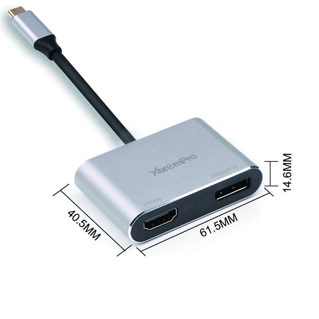 Alt view image 2 of 4 - XtremPro , USB Type-C to HDMI and DisplayPort Adapter Supports Up to Two 4K 30Hz Monitors, Compatible with Windows Systems Only Support SST and MST Mode HDCP (Type-c to Hdmi+DP)