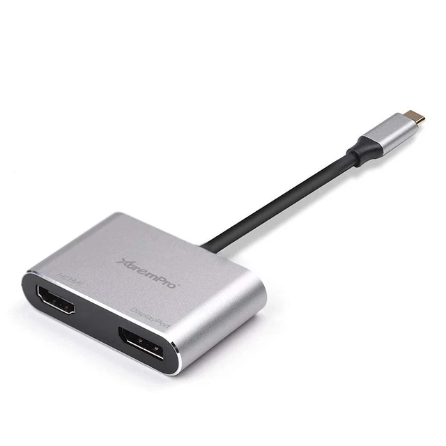 Alt view image 4 of 4 - XtremPro , USB Type-C to HDMI and DisplayPort Adapter Supports Up to Two 4K 30Hz Monitors, Compatible with Windows Systems Only Support SST and MST Mode HDCP (Type-c to Hdmi+DP)