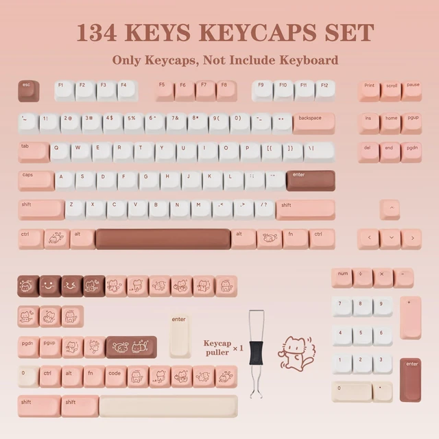 Alt view image 2 of 5 - TICKTYYPE Marshmallow Theme PBT Keycaps, Pink&White Cat Keyboard Keycaps