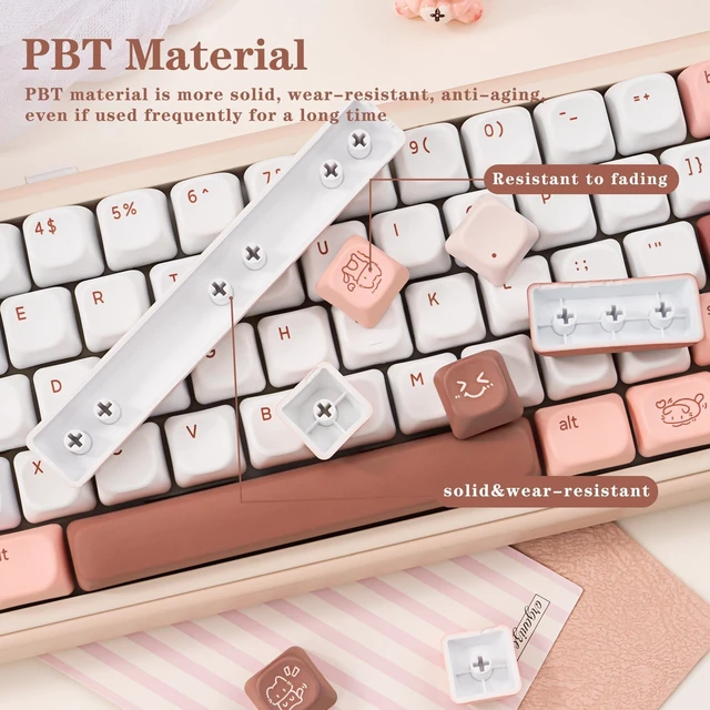Alt view image 5 of 5 - TICKTYYPE Marshmallow Theme PBT Keycaps, Pink&White Cat Keyboard Keycaps