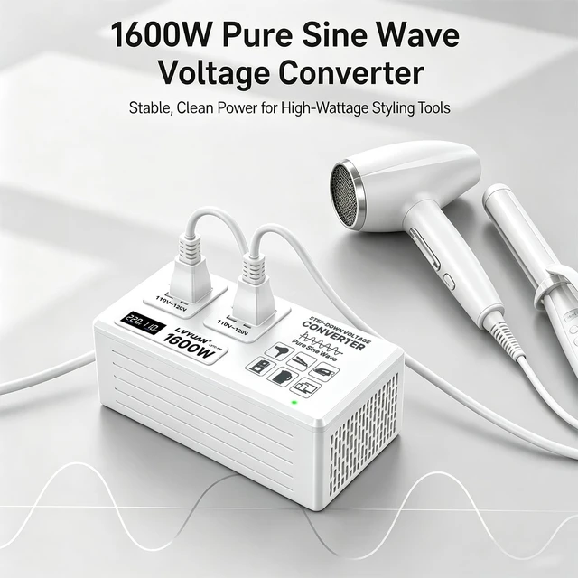 Alt view image 3 of 5 - LVYUAN 1600W 220V to 110V Pure Sine Wave Voltage Converter with LCD