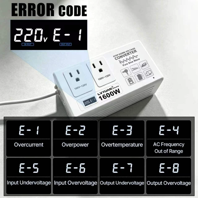 Alt view image 5 of 5 - LVYUAN 1600W 220V to 110V Pure Sine Wave Voltage Converter with LCD