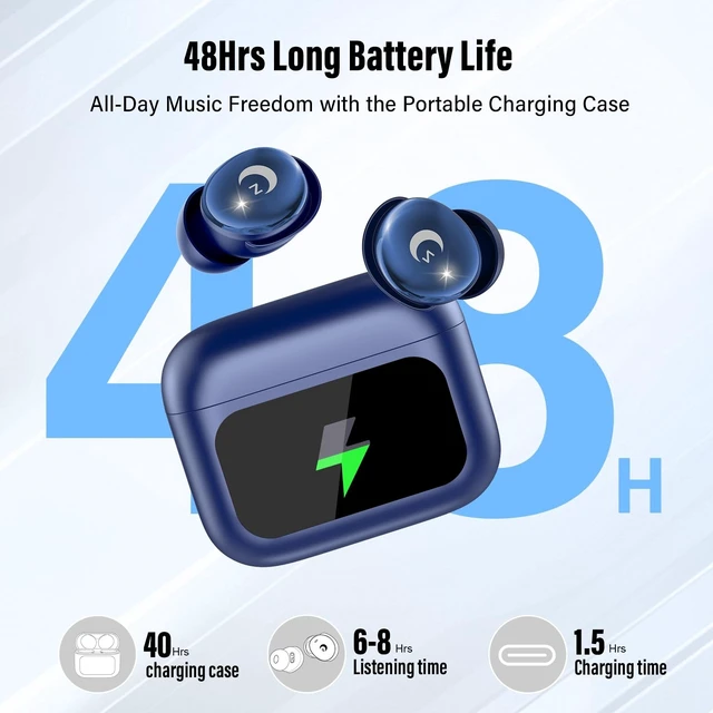 Alt view image 4 of 5 - 2026 Sleep Earbuds Bluetooth 5.4 in Ear Smart Touch Screen Ear Buds, 48H Playtime Mini Sleep Headphones Small Design for Side Sleepers, 5 EQ Modes, Crystal-Clear Calls, IPX7 Waterproof Earphones Blue