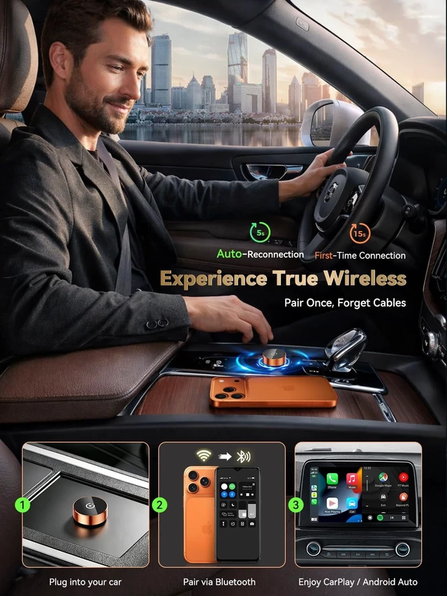 Alt view image 4 of 5 - MagKeep 2026 Wireless CarPlay Adapter & Android Auto Wireless Adapter 2-in-1 Plug & Play Mini Dongle for USB-A/USB-C, Fast Auto Reconnect, Low-Latency Dual-Band WiFi, Aluminum Heat Diss