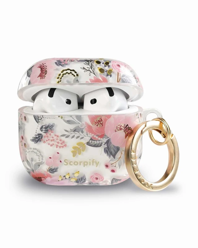 Alt view image 2 of 5 - SCORPIFY for AirPods 4 Case (4th Generation, 2024) with Keychain, Compatible with Apple AirPod 4, Cute Protective Hard Shell Cover, Wireless Charging Earbuds Case for Women - Pink Epiphyllum