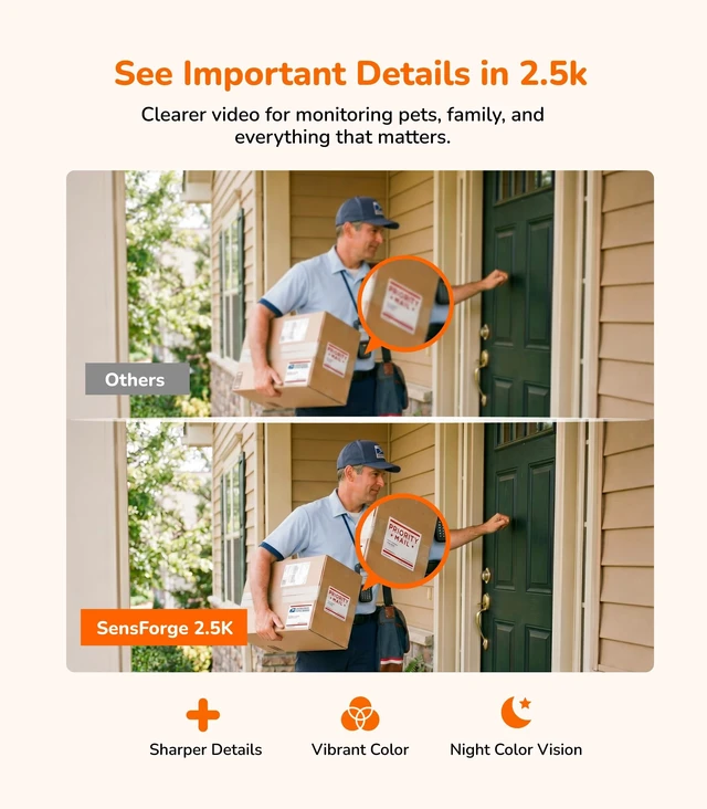 Alt view image 3 of 5 - SensForge 2.5K Indoor Outdoor Battery Camera Lite, Dual-Band WiFi, Smart AI Human & Pet Detection, microSD Card Compatible, Spotlight Color Night Vision, Magnetic Mount, Optional AI + Storage Upgrade