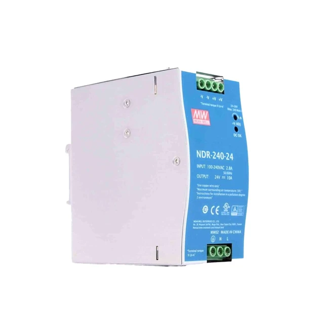 Alt view image 2 of 5 - NDR-240-24 240W 24V 10A Industrial DIN Rail Power Supply - Active PFC for Reduced Harmonics, 88.5% Efficiency, Reliable Performance, Ideal for Demanding Industrial Applications and Robotics