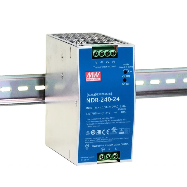 Alt view image 3 of 5 - NDR-240-24 240W 24V 10A Industrial DIN Rail Power Supply - Active PFC for Reduced Harmonics, 88.5% Efficiency, Reliable Performance, Ideal for Demanding Industrial Applications and Robotics