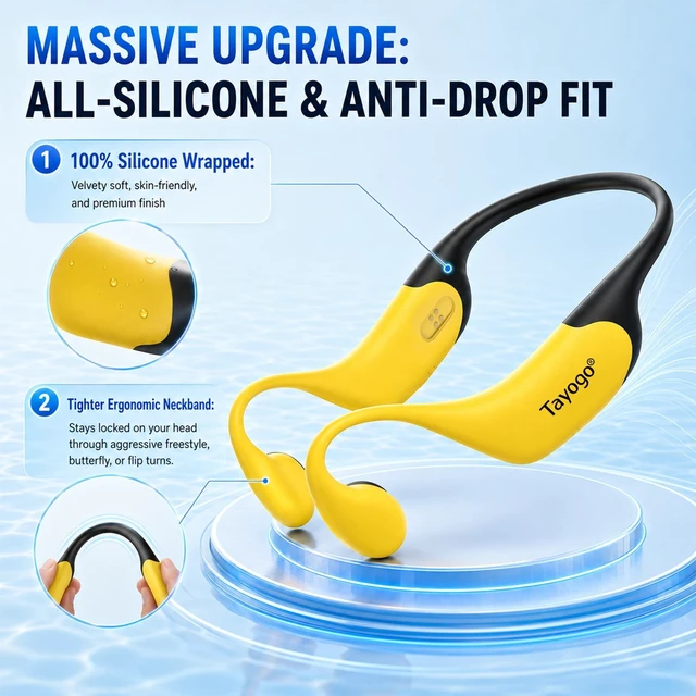 Alt view image 5 of 5 - Tayogo T6+W23 Swimming Headphones, No MP3 Needed, Bone Conduction Headset