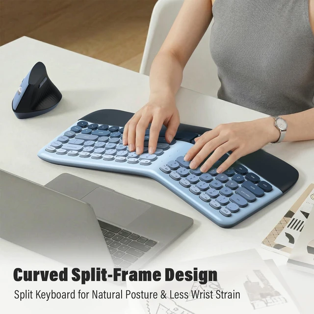 Alt view image 2 of 5 - MOFII Wireless Ergonomic Keyboard and Mouse Combo, Split Curved Keyboard with Wrist Rest, Vertical Mouse, 2.4G, for PC Laptop Desktop Mac- Blue Gradient Colorful