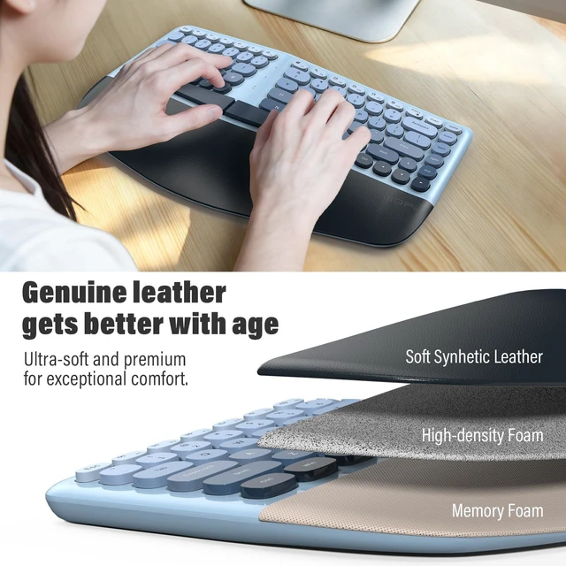 Alt view image 5 of 5 - MOFII Wireless Ergonomic Keyboard and Mouse Combo, Split Curved Keyboard with Wrist Rest, Vertical Mouse, 2.4G, for PC Laptop Desktop Mac- Blue Gradient Colorful