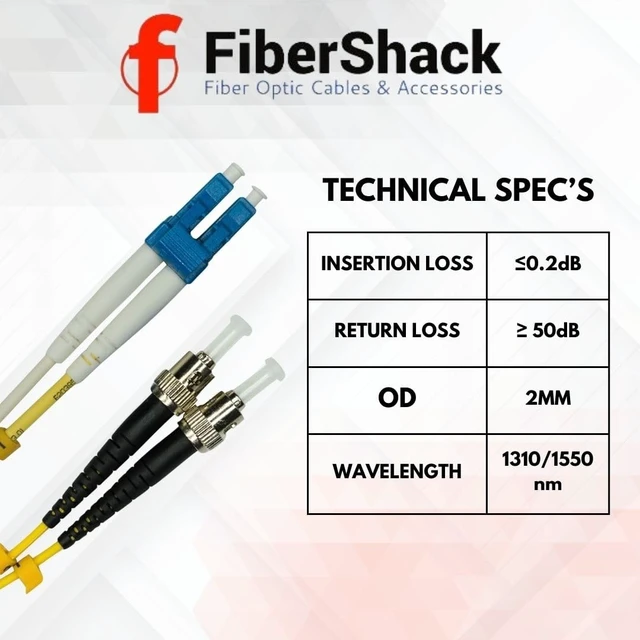 Alt view image 4 of 5 - Fibershack - 3ft / 1M LC to ST Fiber Patch Cable - 5 Pack - Duplex - ST to LC Single Mode Fiber Cable - LSZH SM OS2 Optical Patch Cord - Built for Professionals