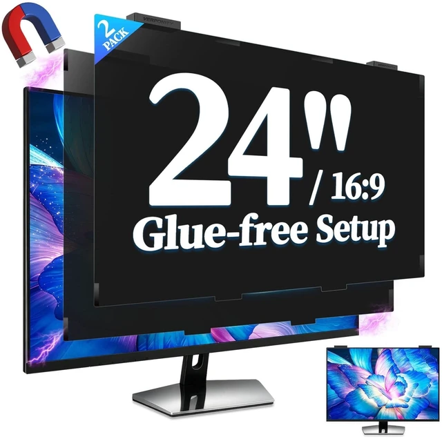 Main image of Verponity 2 Pack 24 Inch Magnetic Privacy Screen for Computer Monitor 16:9, Anti Blue Light Anti-Glare Screen Protector, Tool-free Removable Hanging Privacy Screen for Monitor, Anti-peep Eye Protectio