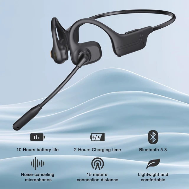 Alt view image 3 of 5 - Open Ear Headphones with Mic, Bluetooth Wireless Headset with Microphone, AI Noise Cancelling Multipoint Connect Bluetooth 5.3, Sweatproof Wireless Headset for Work, Driving, Running, Wo
