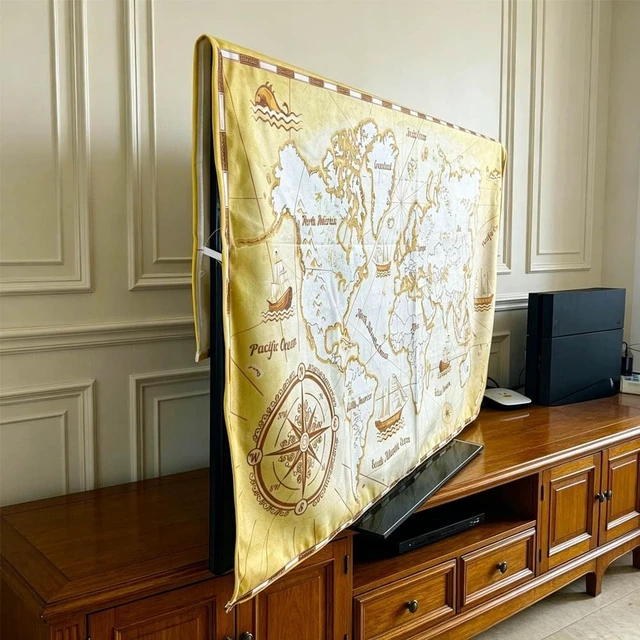 Alt view image 5 of 5 - Jonscart Retro World Map Print Indoor TV Dust Proof Cover Soft Suede Fabric Slipcover Protection Screen Display From Scratches, Dirts, Fingerprint, Sunlight, 70in