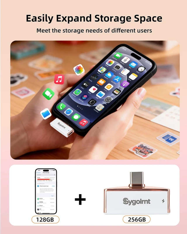 Alt view image 3 of 5 - USB C Flash Drive for iPhone Photo Stick 256GB Thumb Drive with Type-C Charging Port, USB Memory Stick for Photos Videos, High Speed Jump Drive External Storage for iPad/Android Phones/PC (White)