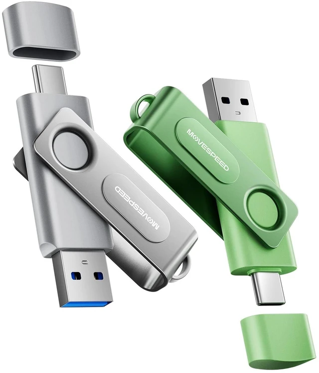 Main image of MOVE SPEED 2 Pack 64GB USB Drive 150MB/s Thumb Drives USB 3.0 and Type C Memory Stick with Dual Ports for iPhone 17/16/15, Android Phone, Windows, Mac, Tablet