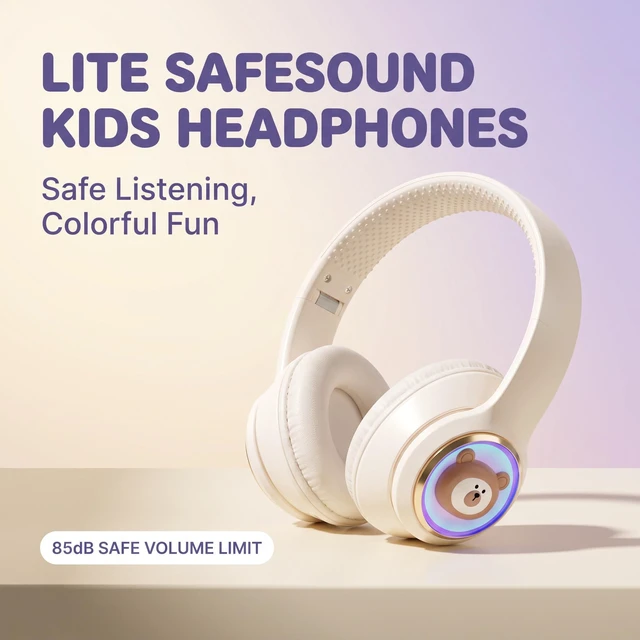 Alt view image 2 of 5 - YLFASHION Kids Bluetooth Headphones with Colorful LED Lights, Wireless Over Ear Headset with 85/115dB Safe Volume, 20H Playtime, AUX Cable for Travel & Online Learning