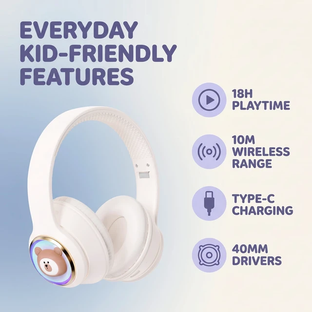 Alt view image 3 of 5 - YLFASHION Kids Bluetooth Headphones with Colorful LED Lights, Wireless Over Ear Headset with 85/115dB Safe Volume, 20H Playtime, AUX Cable for Travel & Online Learning