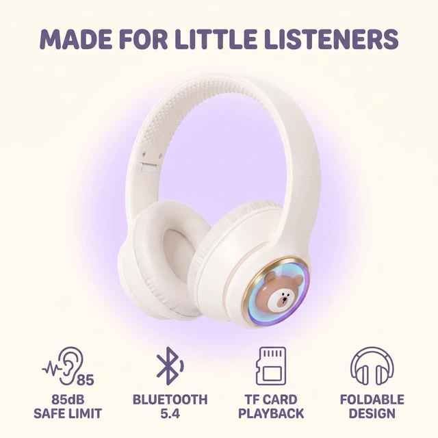 Alt view image 4 of 5 - YLFASHION Kids Bluetooth Headphones with Colorful LED Lights, Wireless Over Ear Headset with 85/115dB Safe Volume, 20H Playtime, AUX Cable for Travel & Online Learning