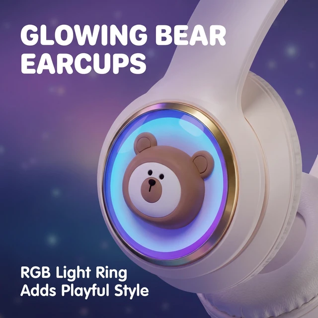 Alt view image 5 of 5 - YLFASHION Kids Bluetooth Headphones with Colorful LED Lights, Wireless Over Ear Headset with 85/115dB Safe Volume, 20H Playtime, AUX Cable for Travel & Online Learning