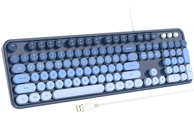 Main image of SQMD Wired Retro Keyboard, 104 Keys Full-Sized Typewriter Keyboards, Office Keyboard with Number Pad, Foldable Stands for Windows, PC, Laptop, Desktop (Sea Salt Blue)