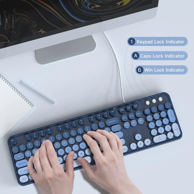 Alt view image 5 of 5 - SQMD Wired Retro Keyboard, 104 Keys Full-Sized Typewriter Keyboards, Office Keyboard with Number Pad, Foldable Stands for Windows, PC, Laptop, Desktop (Sea Salt Blue)