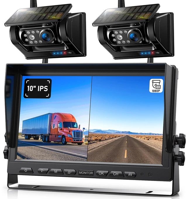 Main image of Magnetic Solar Wireless Backup Camera HD 1080P 10" DVR Monitor, Dual RV Cameras Wireless System for Hitch Towing Travel RV Camper 5th Wheel, Built-in 9600mAh Battery & Solar Panel, ZEROX