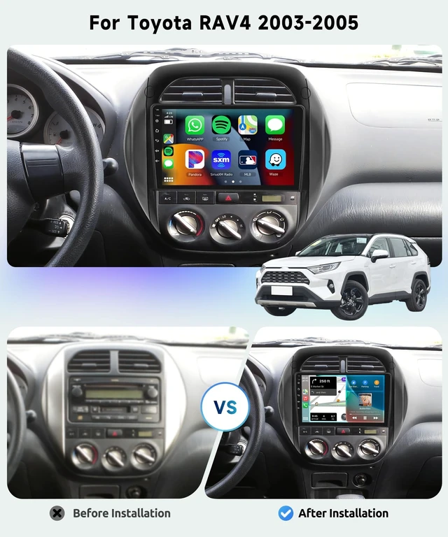 Alt view image 2 of 5 - 8 Core 2G+64G Car Radio for Toyota RAV4 2003 2004 2005, Wireless Carplay Android Auto Car Stereo, 9 IPS Touchscreen with WiFi, GPS, Bluetooth,FM/RDS, 32EQ DSP, AHD Rear Camera
