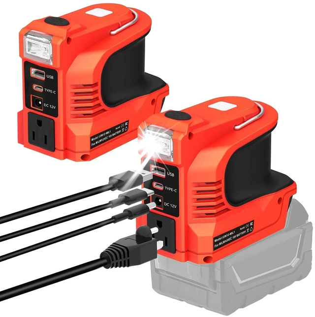 Main image of 220W Power Inverter Compatible with Milwaukee 18V Battery, DC 18V to AC 110V-120V Portable Power Supply Inverter with 1 AC Outlet, 1 USB & Type-C, 1 12V DC & 200LM LED (Tool Only)
