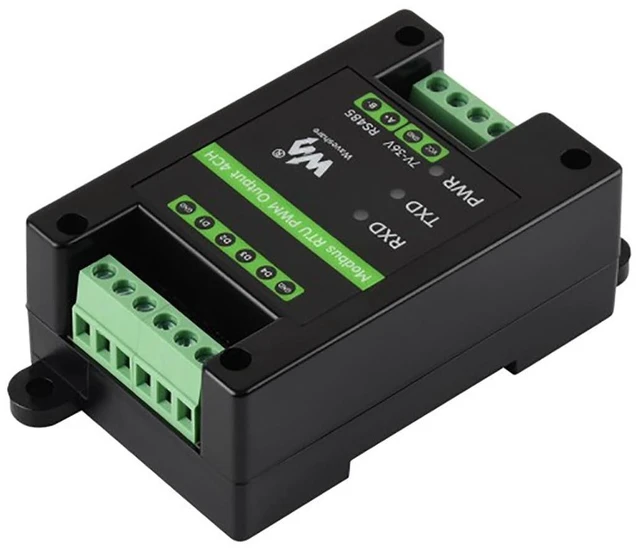 Alt view image 2 of 5 - Modbus RTU PWM Output Module 4CH, Isolated RS485 to 4-Channel PWM Controller, Adjustable Frequency & Duty Cycle, 7-36V Power Input, DIN Rail Mount Case, Surge/TVS Protection, LEDs