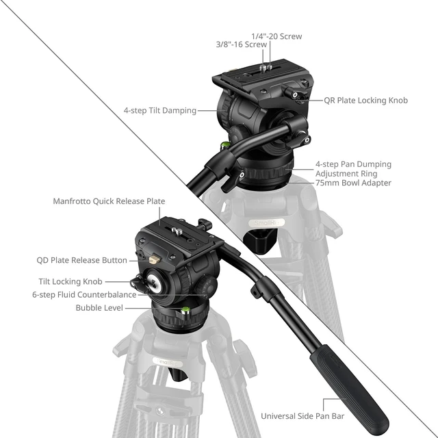 Alt view image 2 of 5 - SMALLRIG Heavy Duty Video Tripod Head with 4-Step Pan/Tilt Damping