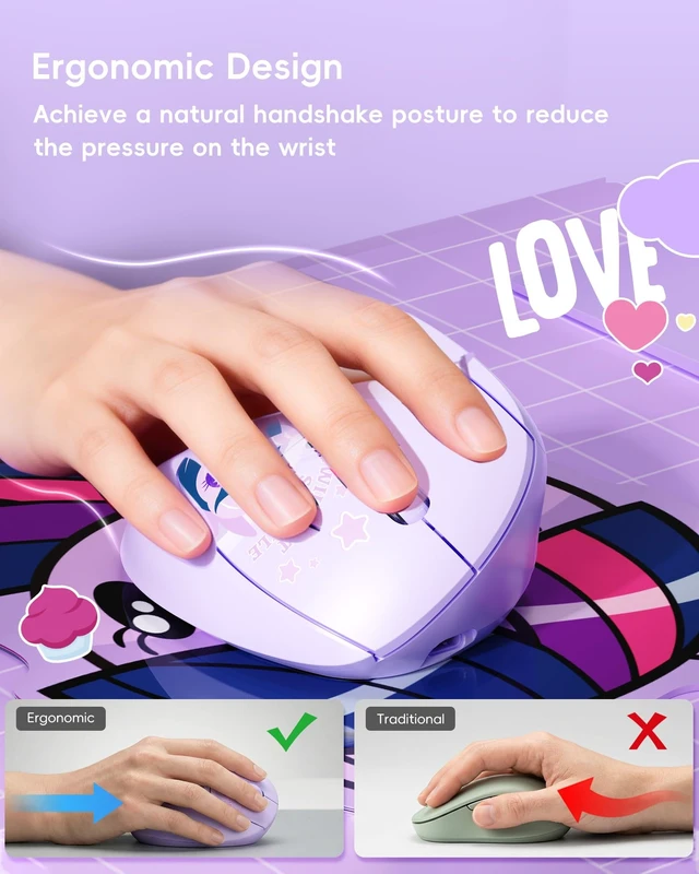 Alt view image 2 of 5 - My Little Pony Ergonomic Vertical Mouse, VM01 Dual-Mode (2.4GHz/Bluetooth) Wireless Silent Mouse with LED Battery Indicator, 6 Buttons Silent Clicking Mouse for Wrist Comfort, PC, Laptop, Mac (