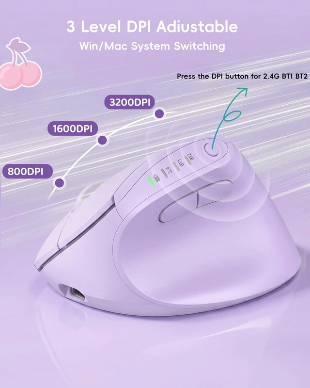 Alt view image 3 of 5 - My Little Pony Ergonomic Vertical Mouse, VM01 Dual-Mode (2.4GHz/Bluetooth) Wireless Silent Mouse with LED Battery Indicator, 6 Buttons Silent Clicking Mouse for Wrist Comfort, PC, Laptop, Mac (