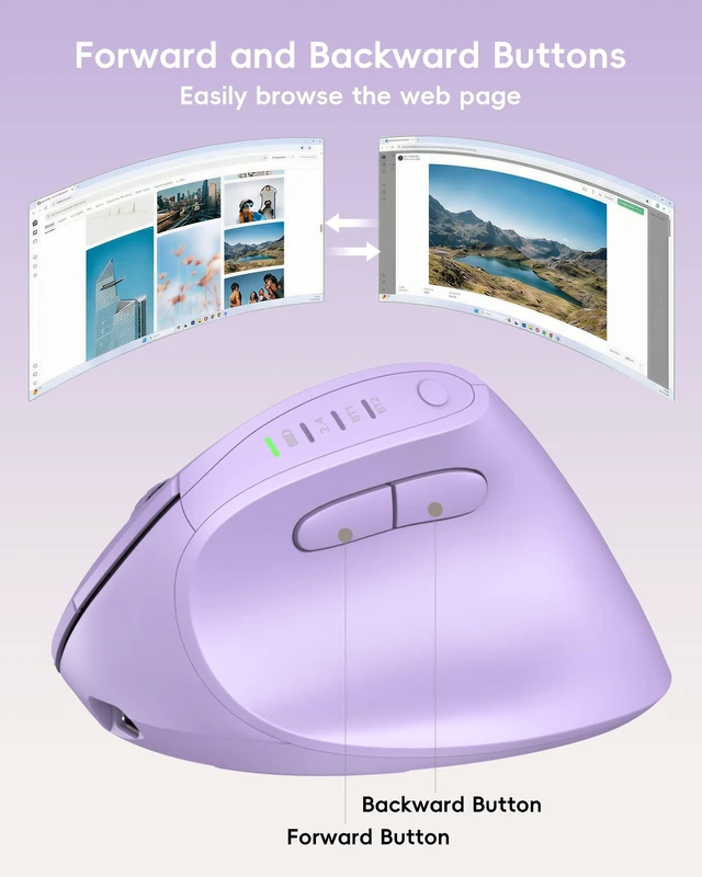 Alt view image 4 of 5 - My Little Pony Ergonomic Vertical Mouse, VM01 Dual-Mode (2.4GHz/Bluetooth) Wireless Silent Mouse with LED Battery Indicator, 6 Buttons Silent Clicking Mouse for Wrist Comfort, PC, Laptop, Mac (
