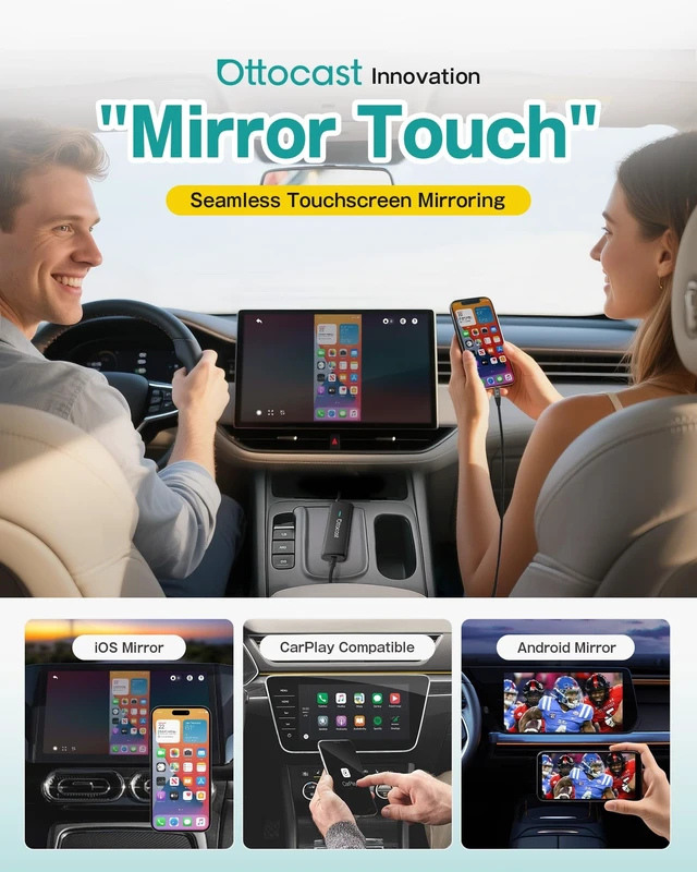 Alt view image 3 of 5 - Ottocast Mirror Touch - Wireless CarPlay & Bi-Directional Phone Mirroring Adapter - Dual Mode, Plug & Play Upgrade for Factory Wired Cars (2016+)