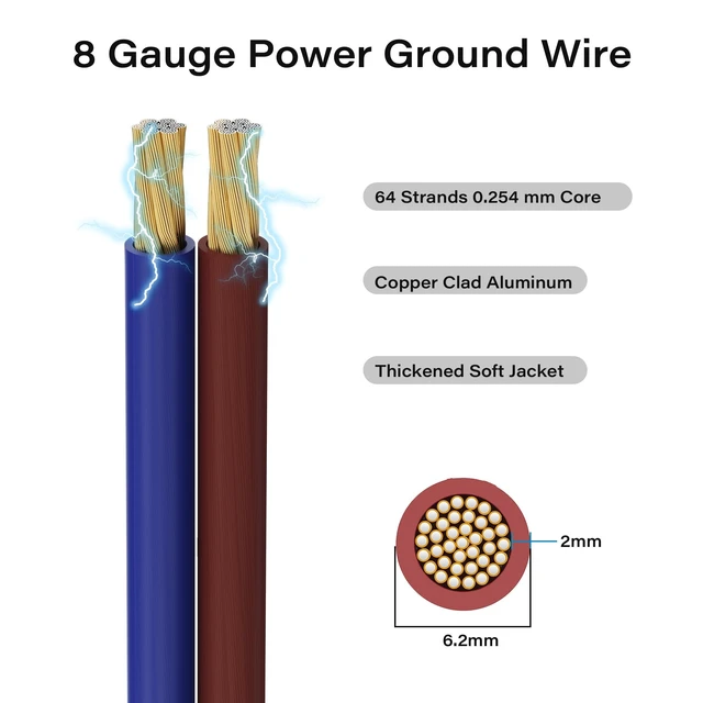 Alt view image 2 of 5 - 8 AWG Gauge Wire Kit CCA 20 Ft Blue+5 Ft Brown, Primary Automotive Power & Ground Wire Welding Battery Cable All-in-One Set for Car Audio RV Trailer Amp Marine+Lugs,Heat Shrink, Cutter &Crimping Tool