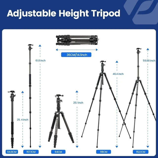 Alt view image 3 of 5 - Fotopro Carbon Fiber Travel Tripod 60 inch with Detachable Monopod