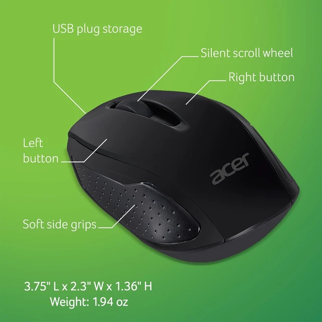 Alt view image 3 of 5 - Acer RF Wireless Mouse M501 (Black), Works with Chromebook, with USB Plug and Play for Right/Left Handed Users (for Chromebooks, Windows PC & Mac, (Pack of 1)