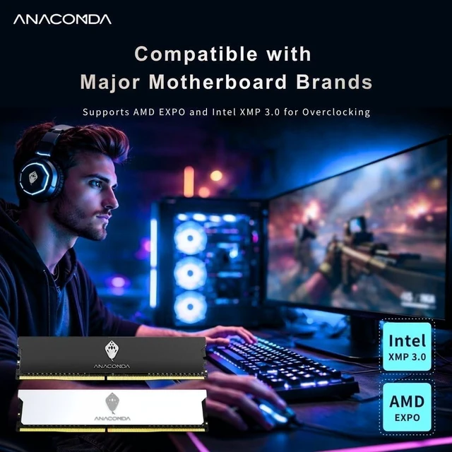 Alt view image 3 of 5 - MINPO ANACOMDA DDR5 6000MHz CL38 Gaming RAM 16GB White, Intel XMP 3.0 Ready, AMD EXPO Compatible, High-Performance Overclocking UDIMM, Made in Taiwan