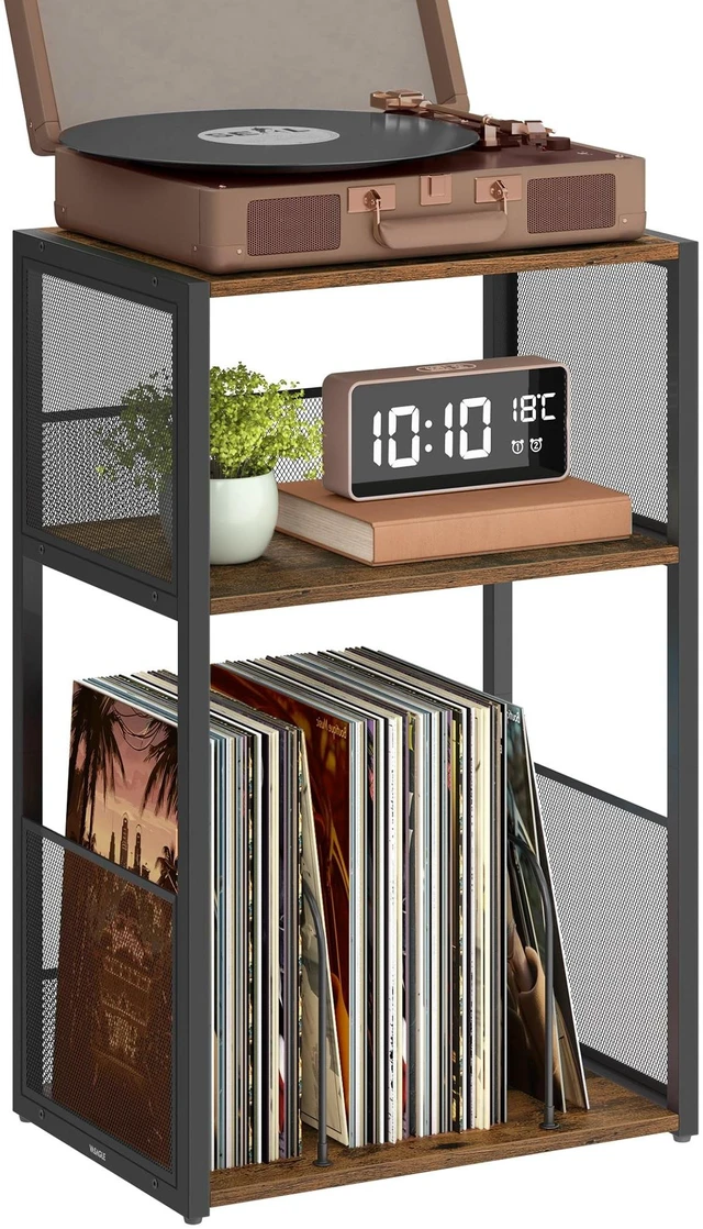 Main image of VASAGLE 3-Tier Record Player Stand, Vinyl Record Storage up to 100 Albums