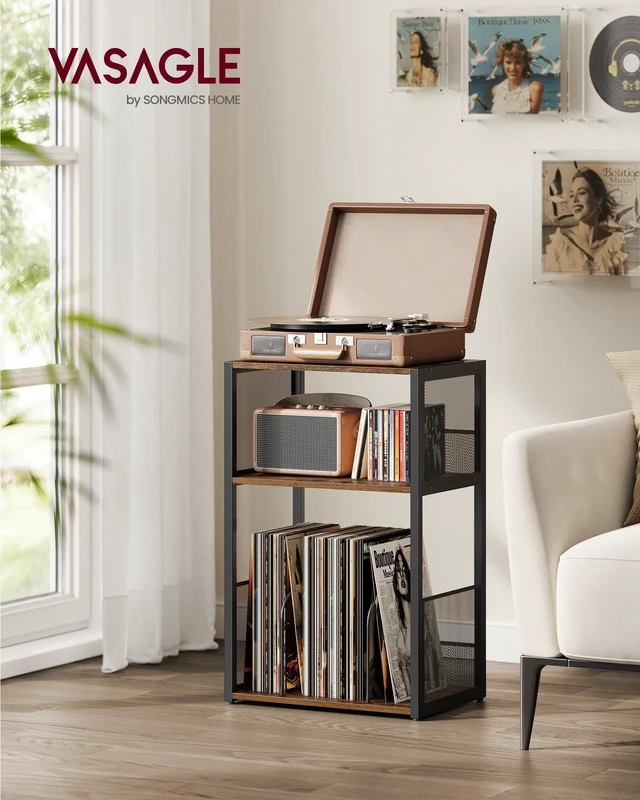 Alt view image 2 of 5 - VASAGLE 3-Tier Record Player Stand, Vinyl Record Storage up to 100 Albums