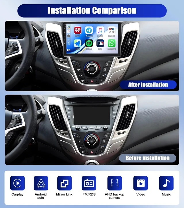 Alt view image 2 of 5 - for Hyundai Veloster 2011-2017 Android 15 Car Stereo 9 Inch Touch Screen Wireless CarPlay Android Auto Mirror Link 2G+64G Bluetooth FM 26UI GPS Navigation WiFi SWC+Backup Camera