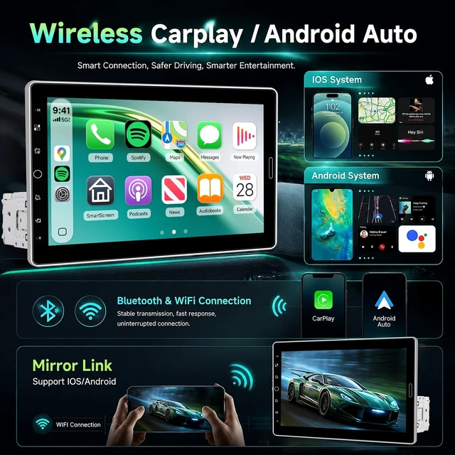 Alt view image 2 of 5 - MAHVEC 10.1 Inch IPS Touchscreen Single DIN Car Stereo